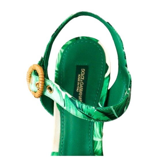 DOLCE & GABBANA Palm Leaf Rattan Platform Canvas Sandals Shoes EU 37 - Picture 6 of 7